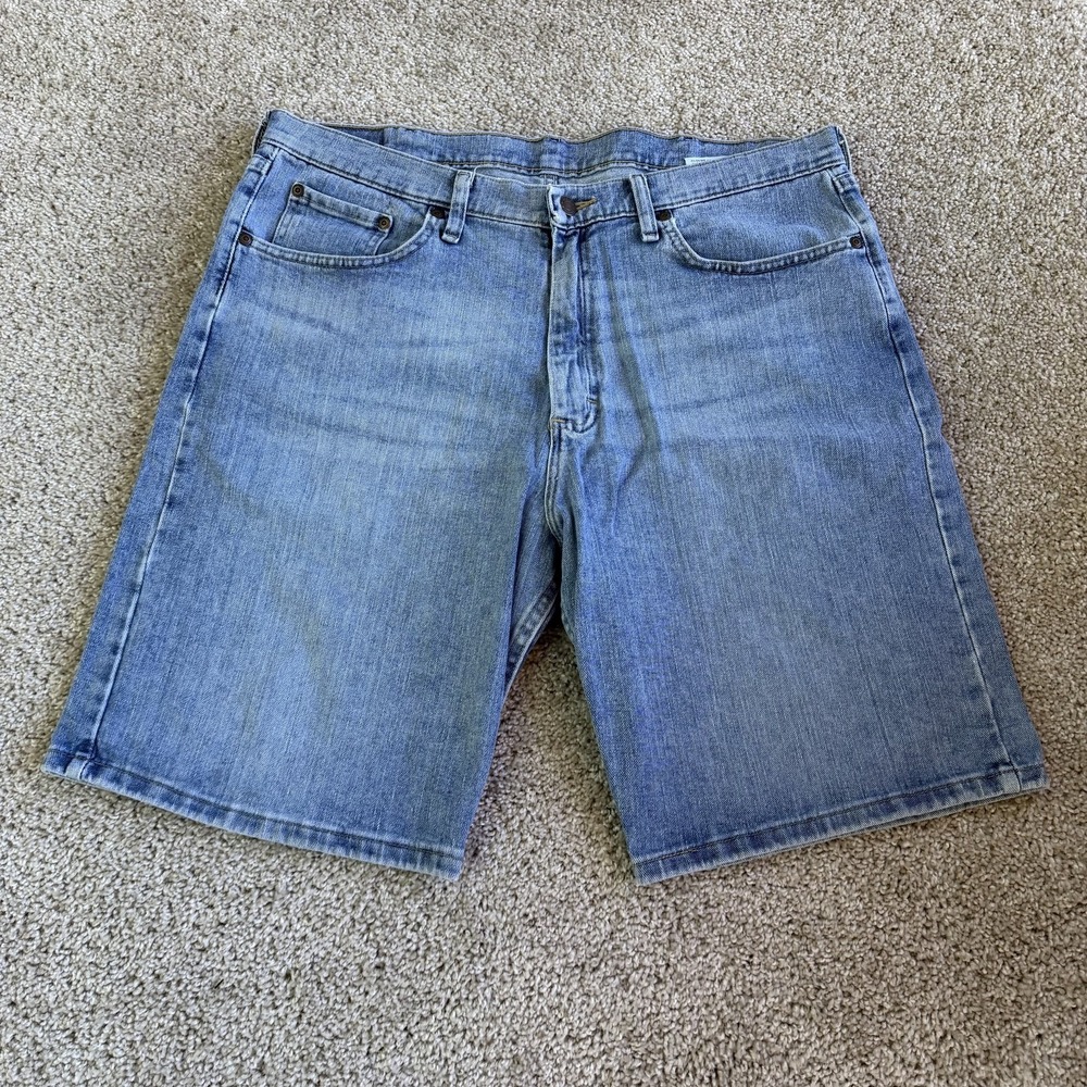 Wrangler Baggy Denim Shorts Mens 36 Blue Stretch Relaxed Fit Jorts Casual Fall